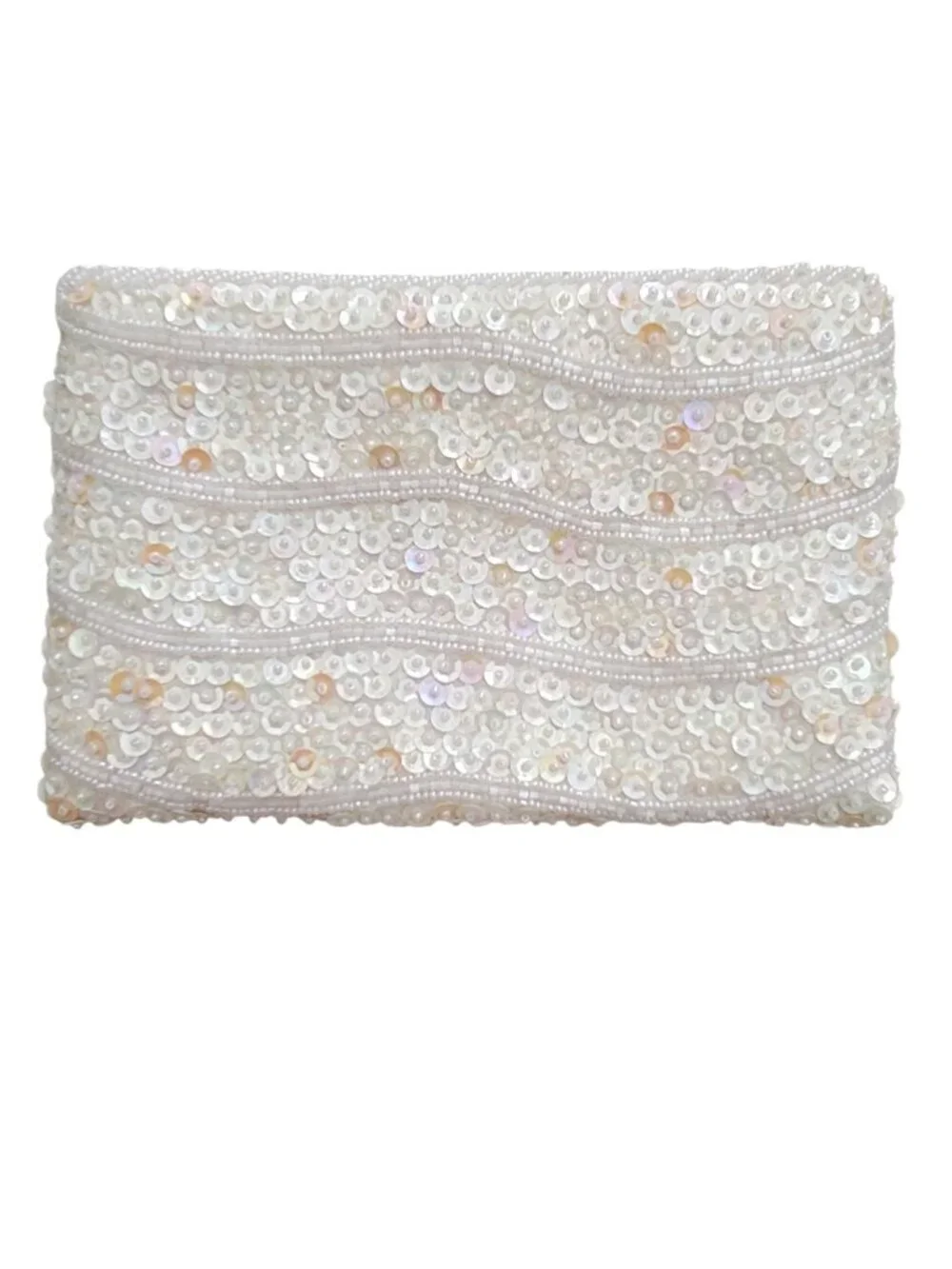 Vintage White Iridescent Sequin & Beaded Evening Bag – Unbranded